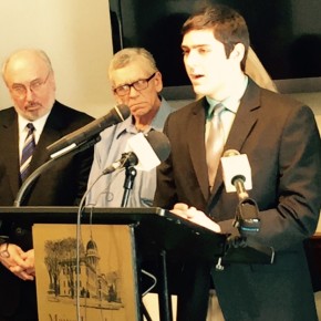 Joey Blanchard a student from CMCC speaks at the press conference