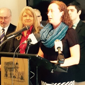 Erica Frederick-Rocks, a student at UMA, speaking at the press conference