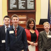 Sen. Hill with Theo Masterson, Luke Charpentier, and William Batchelder 4.12.16