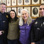 Sen. Denise Tepler welcomes Topsham Police Officer Gomez, Chief Hagan to the State House
